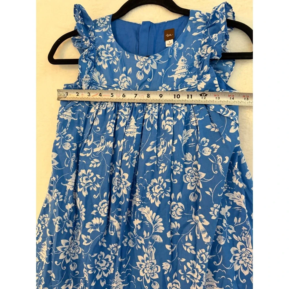 Tea Collection Girls Floral Toile Pagoda Dress Size 8 Sleeveless Ruffle